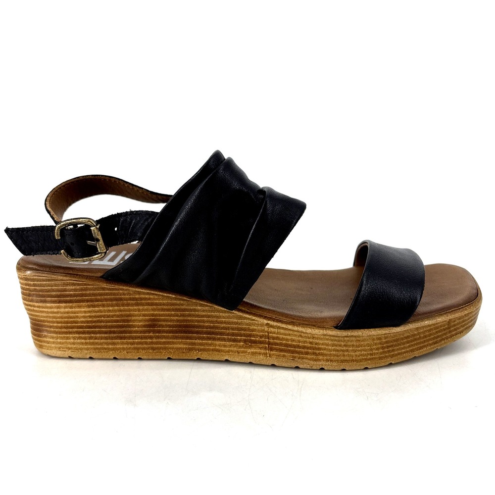 Bueno Maya Sandals Black Leather Straps‎ Wedge Platform Size 40 - Picture 5 of 12